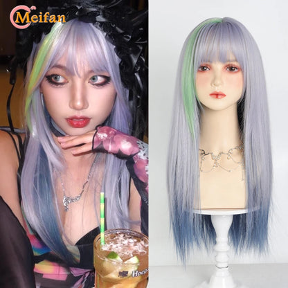 Kawaii Ombre Pink & Blonde Long Straight Wig 🎀✨ - Cute Lolita Cosplay Hair for Parties & Halloween! 🌸🖤