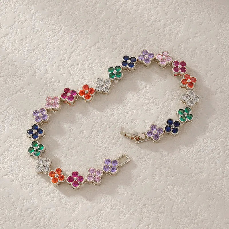 Kawaii Colorful Floral Zircon Bracelets 🌸✨ | ZAKOL's Playful Party Jewelry for Women 🎉