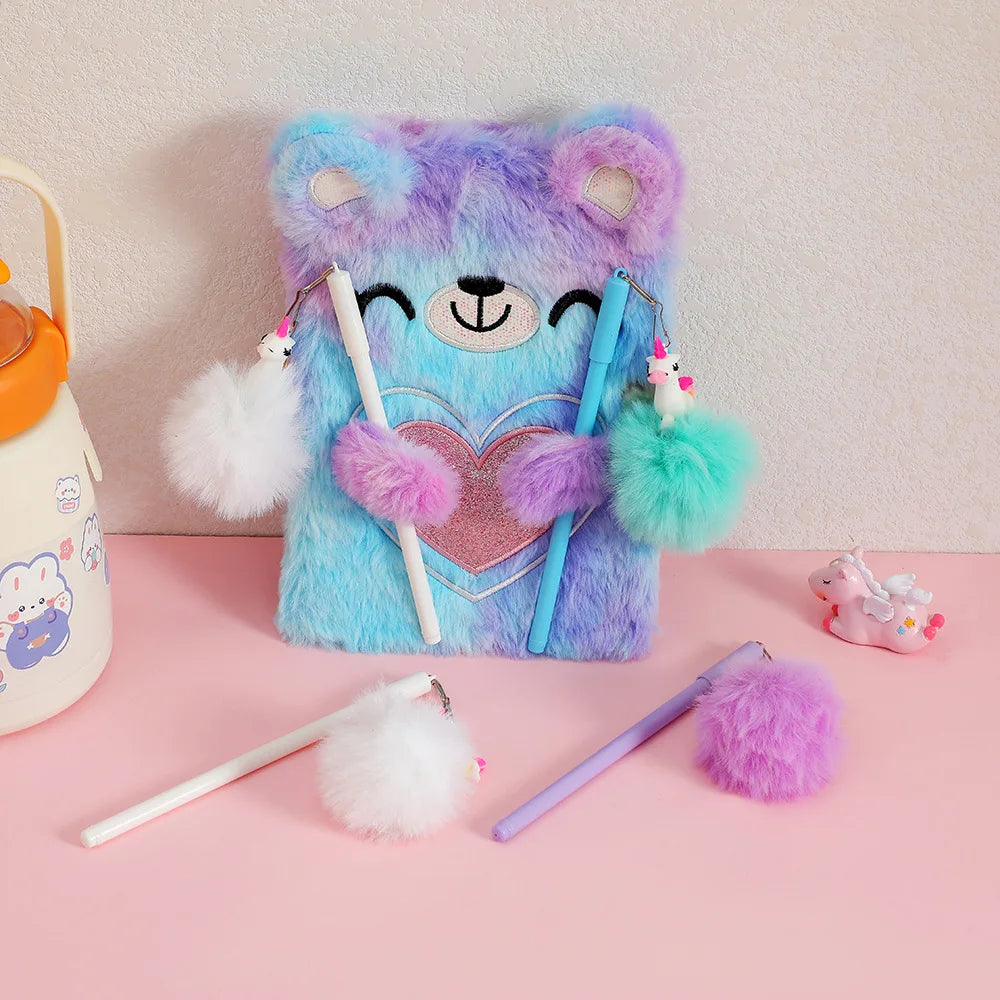 Sweet Plush Bear Lockable Notebook Set With Pen For School Kids Gift 📓🧸✏️