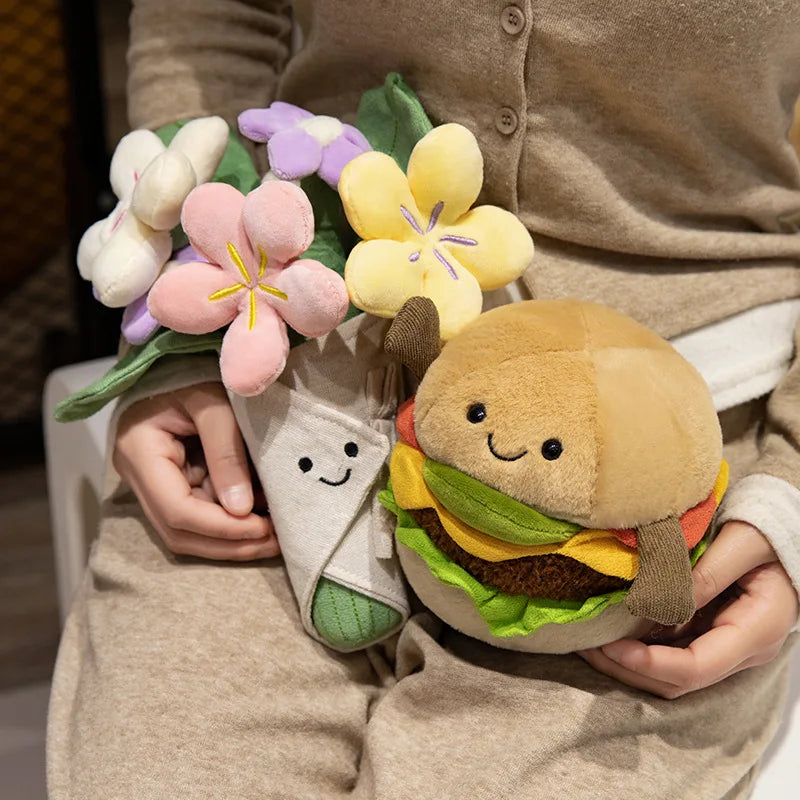 🎉 Cute Hamburger & Sandwich Plushie Bouquet 🌼 Cuddly Toy Gift for Kids & Girlfriends! 🍔💖