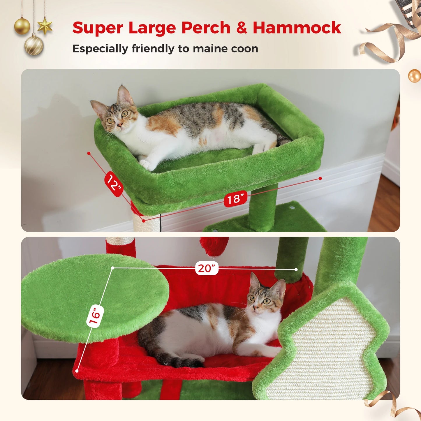Christmas Cat Tree Tower For Indoor Cats 🎄🐾 Four Levels With Hammock Cozy Condo