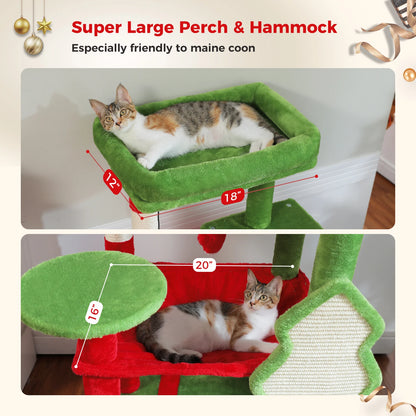 Christmas Cat Tree Tower For Indoor Cats 🎄🐾 Four Levels With Hammock Cozy Condo