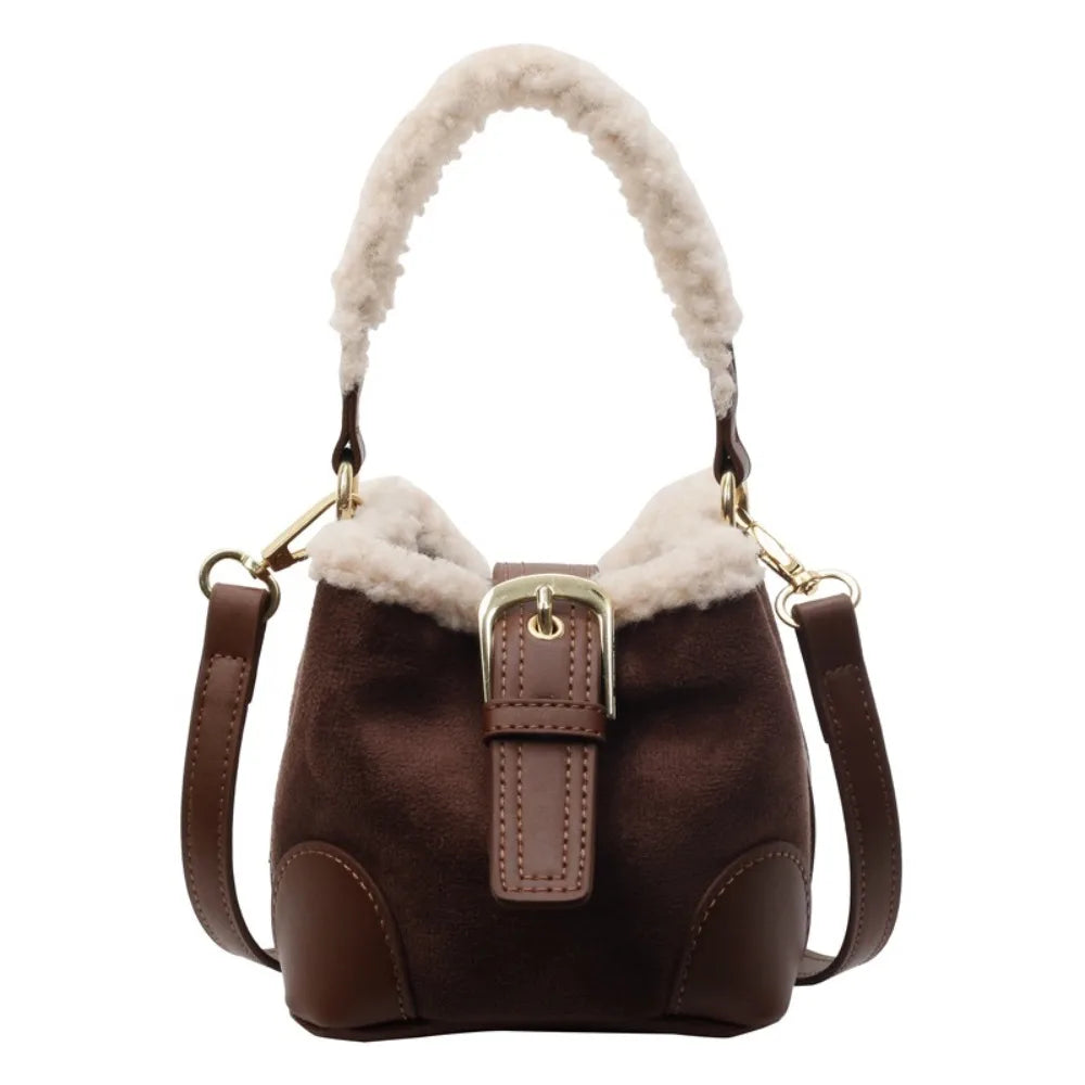 Kawaii Lamb Wool Bucket Bag 🐑✨ | Vintage Plush Crossbody Bag for Women 🎒💖