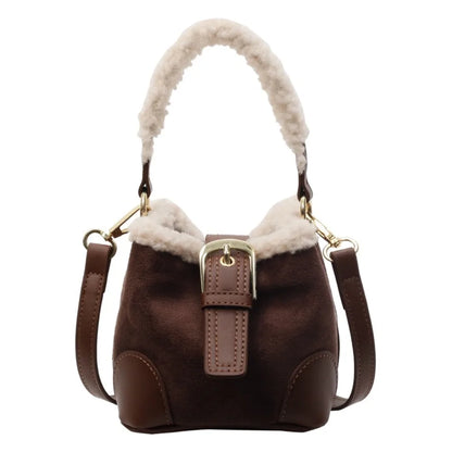 Kawaii Lamb Wool Bucket Bag 🐑✨ | Vintage Plush Crossbody Bag for Women 🎒💖