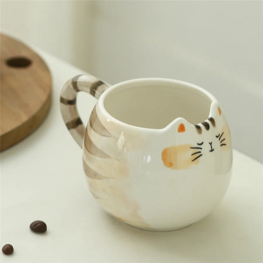 Adorable Cat-Shaped Ceramic Mug 🐱✨ - 380ml Kawaii Coffee, Milk & Water Cup!
