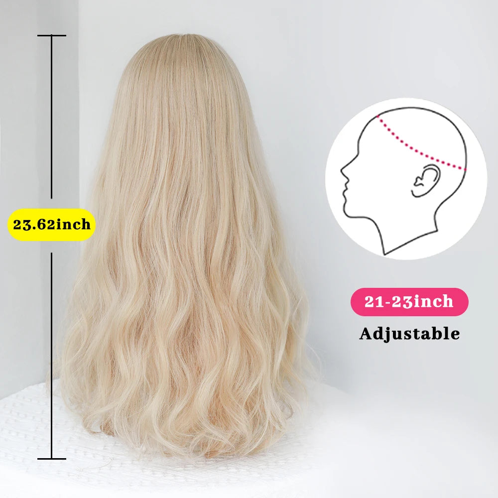 Kawaii Blonde Cosplay Wig 🎀✨ | Wavy Synthetic Hair with Bangs for Daily & Party Looks 💖