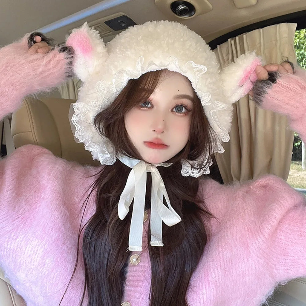 Fluffy Lamb Bucket Hat For Winter Warmth Cosplay Cozy Gift Idea 🐑🧣