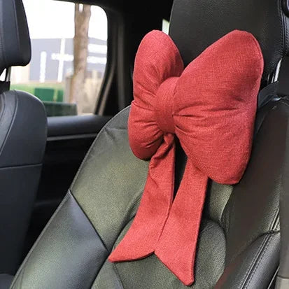 Adorable Pink Bow Car Head Pillow 🎀 | Cute Neck Support for All Seasons 🌸✨