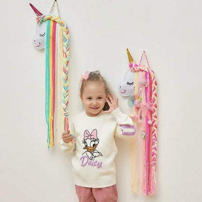 Kawaii Unicorn Hair Clip Organizer 🌈✨ Wall Hanging Storage for Girls' Room Decor 🎀 Bohemian Tassel Art