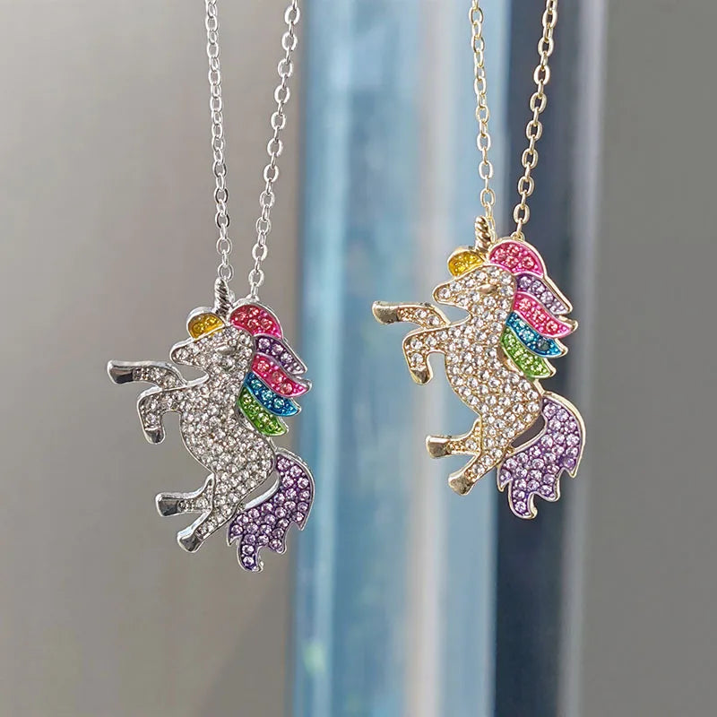 Kawaii Unicorn Pendant Necklace 🦄✨ - Adorable Rhinestone Horse Clavicle Chain for Girls 🎉💖 - Perfect Party Jewelry Gift!