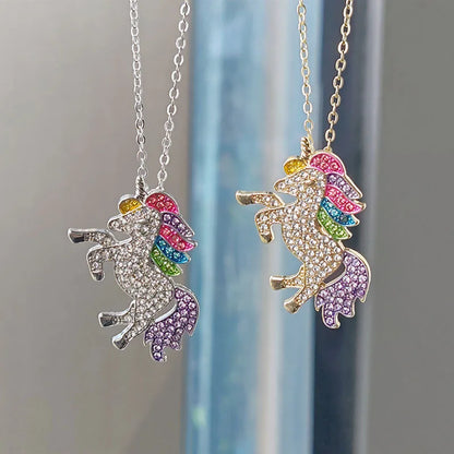 Kawaii Unicorn Pendant Necklace 🦄✨ - Adorable Rhinestone Horse Clavicle Chain for Girls 🎉💖 - Perfect Party Jewelry Gift!