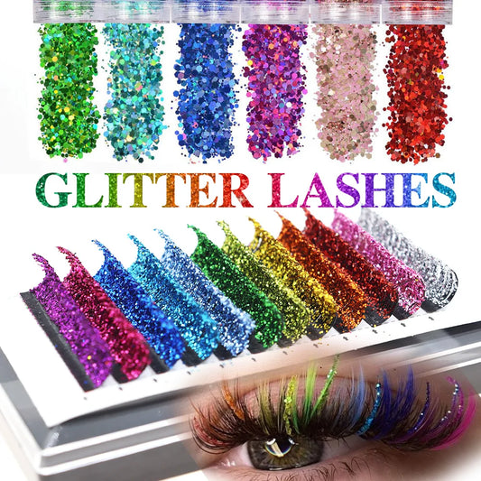 ✨ Festive Sparkle Rainbow Lashes 🎉 - Kawaii Glittery Eyelash Extensions for Holiday Glam! 💖