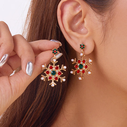 Whimsical Snowflake Stud Earrings With Crystals And Pearls Gift For Her ❄️🎁