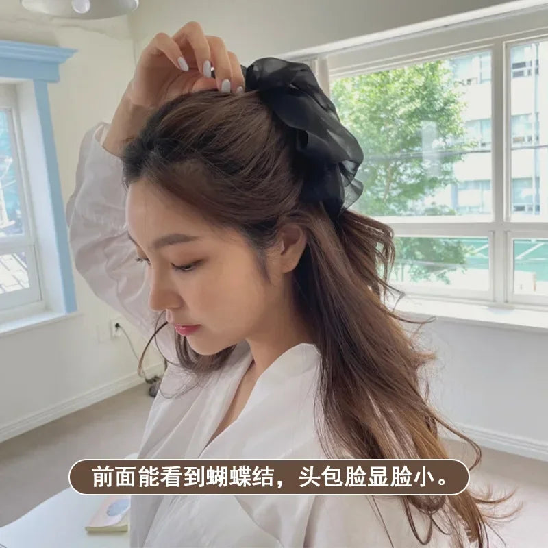 Charming Chiffon Bow Banana Clip 🎀✨ for High Ponytails – Vintage Style Hair Accessory 🐒🌸 - Pixie Quill