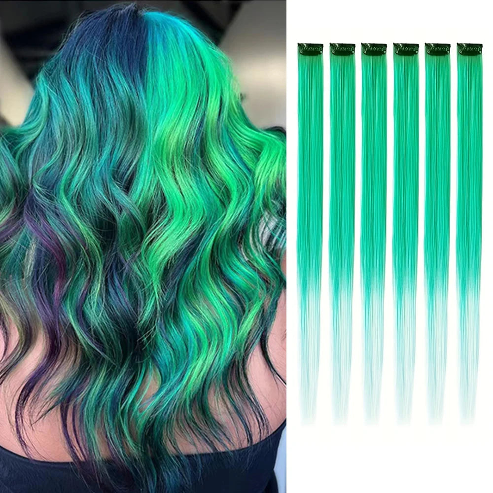 🌈✨ 6 Colorful Clip-In Hair Strands for Fun Party Looks - 22" Rainbow Dream Extensions! 🎉💖 - Pixie Quill