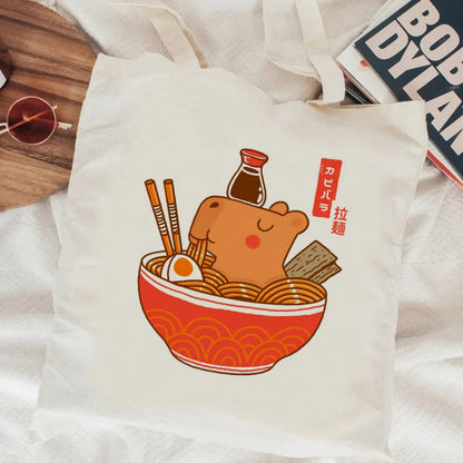 Kawaii Capybara Canvas Shopping Bag 🛍️✨ - Eco-Friendly Tote for Adorable Adventures! 🌿😊