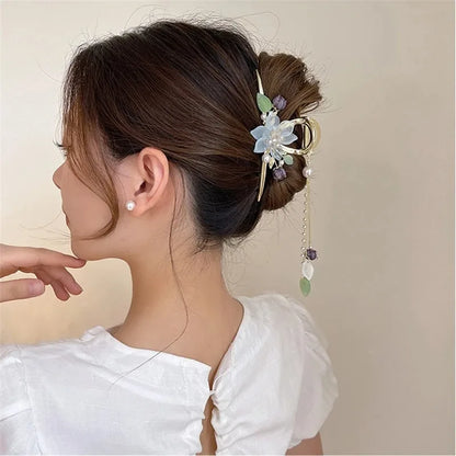 Kawaii Orchid Flower Pearl Tassel Hair Clip 🌸✨ | Adorable Ponytail Grabber for Girls | Trendy Fashion Hair Accessory!