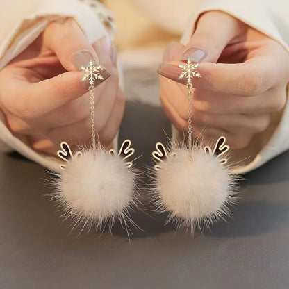 Cute Pom Pom Ball Bow Snowflake Elk Earrings For Women And Girls 🎀✨