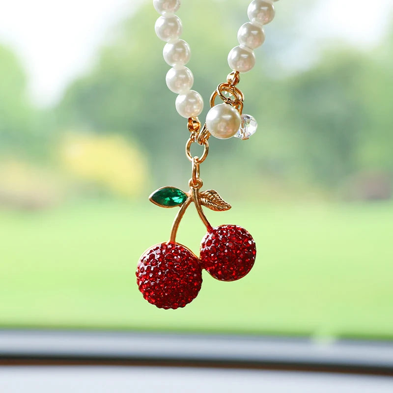Kawaii Cherry Blossom Diamond Pendant 🌸✨ - Adorable Car Rearview Mirror Accessory & Gift! 🚗💎