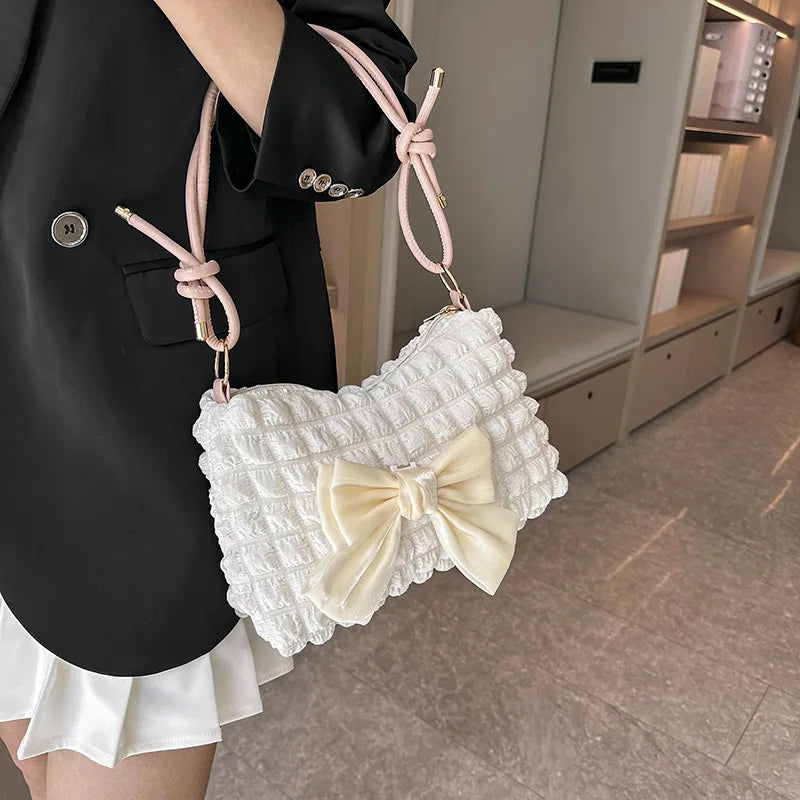 Kawaii Bowknot Tote 👜✨ | Adorable Women's Shoulder Bag 💖 | Retro Chic Crossbody Purse for Fashionistas 🌟