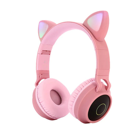 Kawaii Cat Ear Bluetooth Headphones 🎧💖 LED Light-Up Earphones with Mic for Girls & Kids - Perfect Gift! 🎁✨