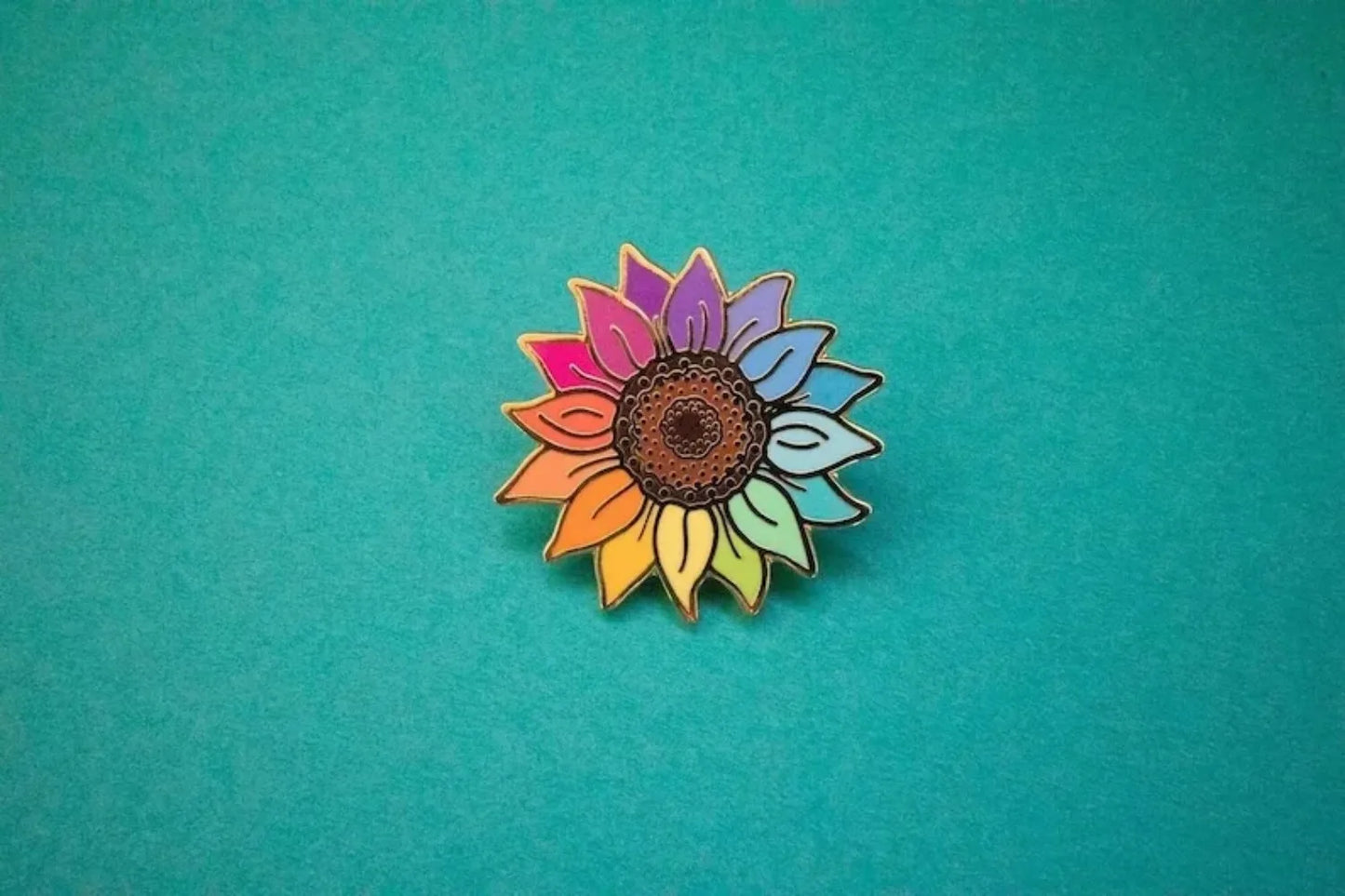 Kawaii Rainbow Sunflower Enamel Pin 🌼✨ | Cute Floral Brooch for Flower Lovers 🌈💖