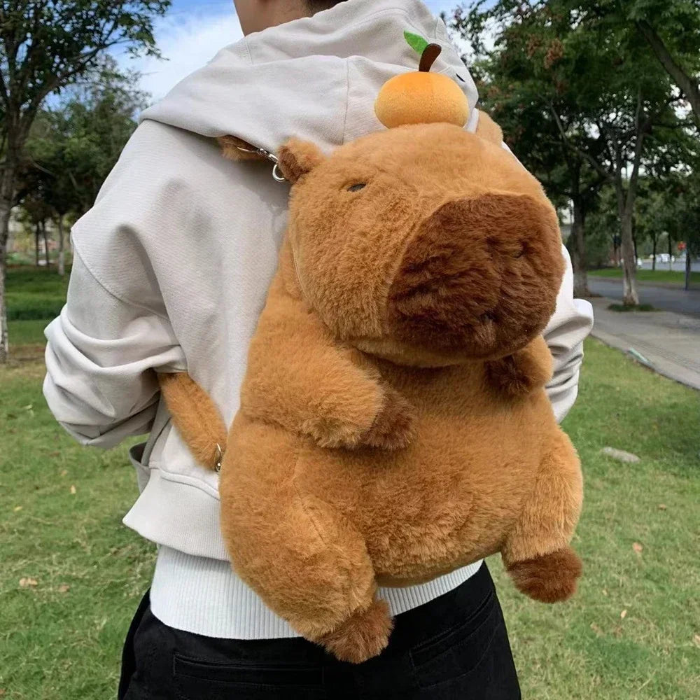 Kawaii Capybara Plush Backpack 🐾🎒 - Adorable Strawberry Hat Turtle Design, 33cm Stuffed Toy Pendant!
