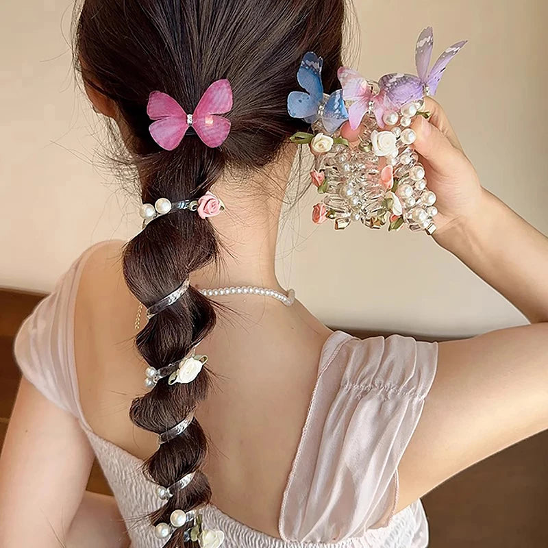Kawaii Butterfly Hair Rope 🦋✨ | Sweet Floral Phone Line Ponytail Holder for Girls & Women 🌸🌟
