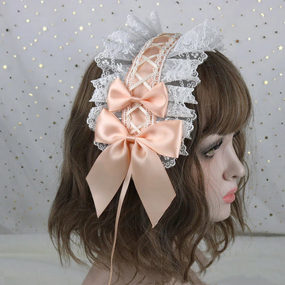 Kawaii Lace Flower Hair Hoop 🌸✨ Plush Anime Maid Headband with Bell & Tassels for Cute Cosplay Girls 🎀💖