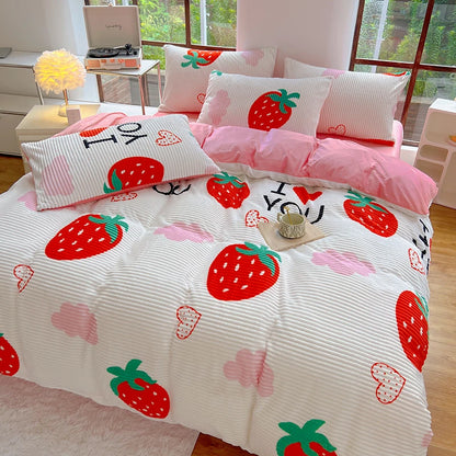 Kawaii Strawberry Dreams Duvet Set 🍓✨ Fluffy Reversible Bedding & Pillowcases! 🌈💤