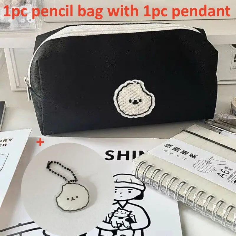 Kawaii Black Puppy Pencil Pouch 🐾✨ - Large Capacity Stationery Organizer for School & Office!