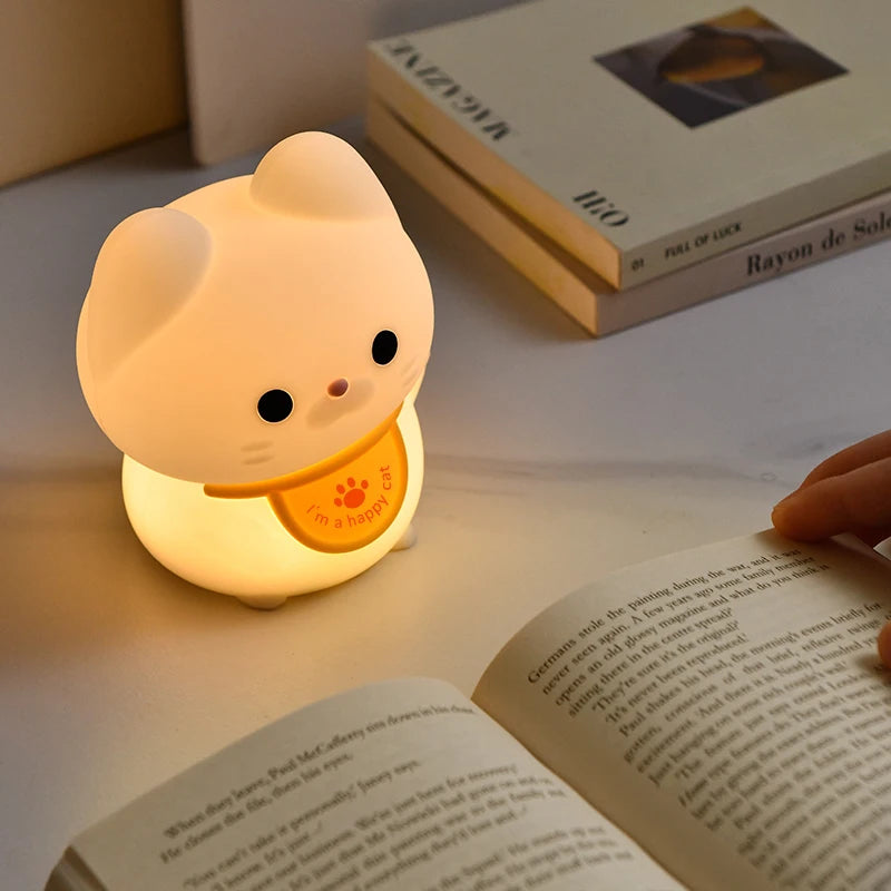 Adorable Kawaii Cat LED Night Light 🐾✨ | Cute Rechargeable Mood Lamp for Dreamy Bedrooms 🌙💖