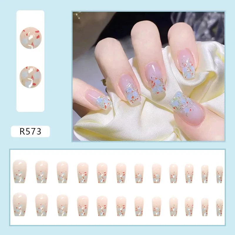 ✨ 24P Kawaii Rainbow Ballerina Press-On Nails 💅 - Adorable Full Cover Artificial Fake Nails for Creative Nail Art! 🌈