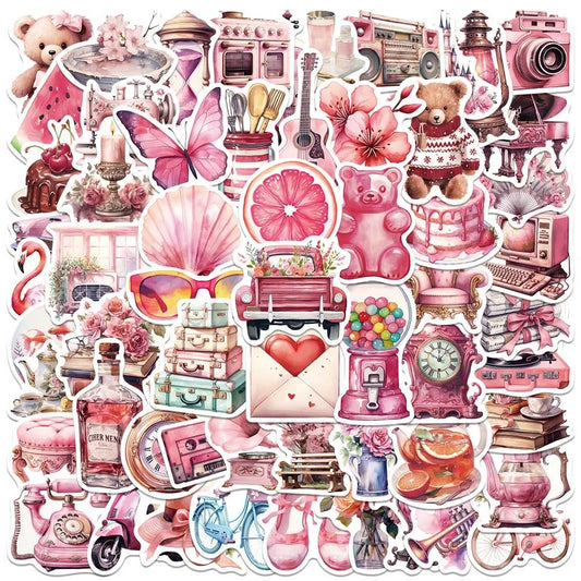 Kawaii Vintage Pink Sticker Set 🌸✨ | 10/50PCS Fun Graffiti Decals for Diaries, Laptops & More! 🦄💕