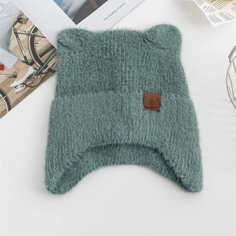 Kawaii Cat Ear Beanie 🐾✨ | Soft Candy Color Knitted Hat for Women - Cozy Faux Fur Winter Fashion 🎀