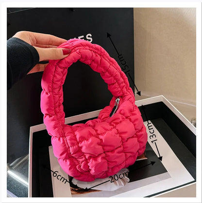 Kawaii Pleated Cloud Mini Handbag 🌈✨ | Adorable Soft Nylon Tote Bag for Trendy Women 💖🌟