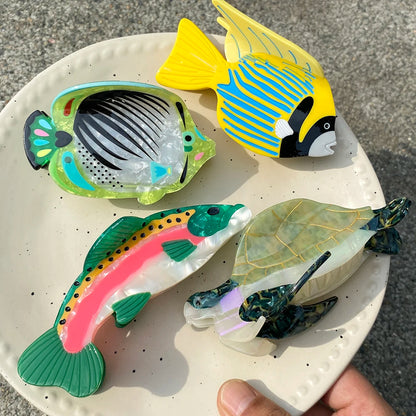 Oversize Acetate Marine Animal Hairpin Set Tortoise Turtle Fish Shark Clips 🐢🐟🦈