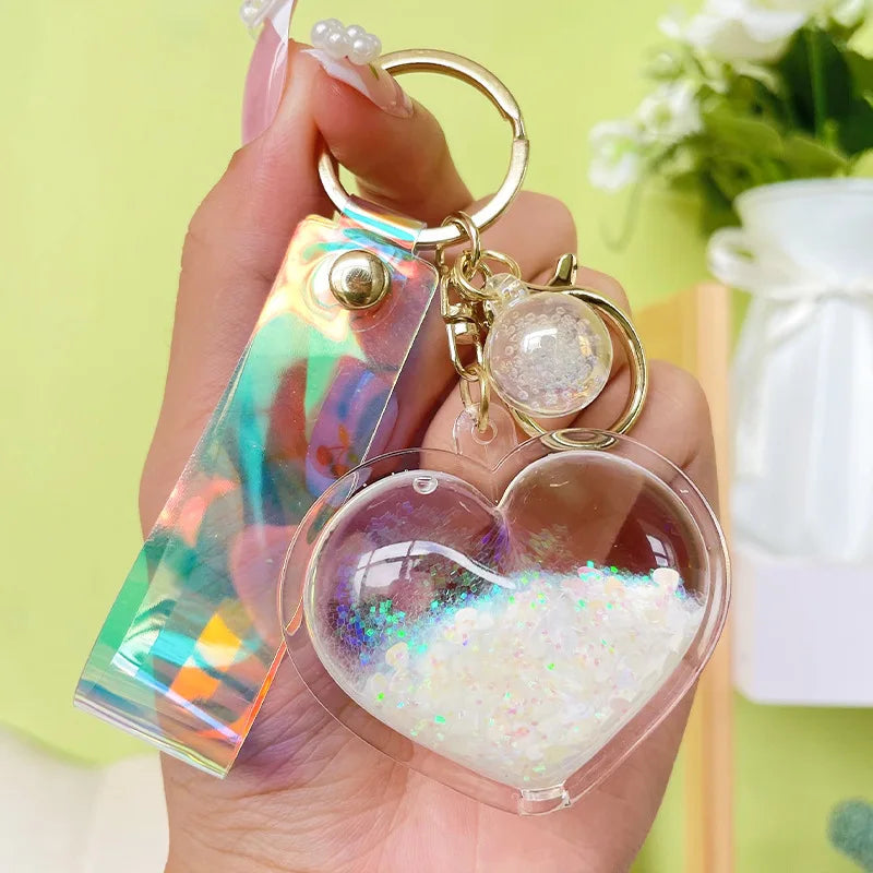 ✨ Adorable Quicksand Heart Keychain 💖 Trendy Mini Bag Charm for Couples 🌈 - Pixie Quill