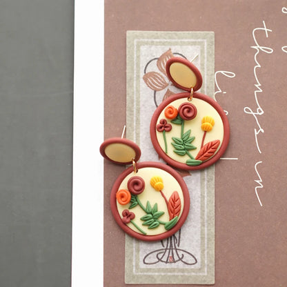 Handmade Crafts Flowers Circle Floral Multi Colors Ethnic Nature Round Polymer Clay Dangle Earrings Sets For Women Gifts