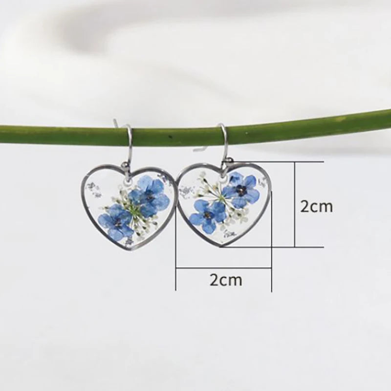 Elegant Pressed Flower Earrings For Women Natural Blue Floral Drop Earrings Handmake Epoxy Resin Plant Earring Jewelry Wholesale