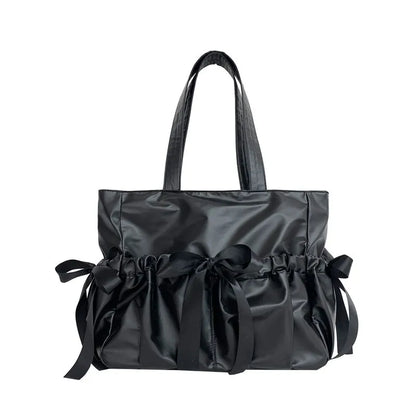 Kawaii Ribbon Bow Tote Bag 🌸✨ Sweet Forest Style | Large Capacity Double-Sided Handbag for Students 🎒💖