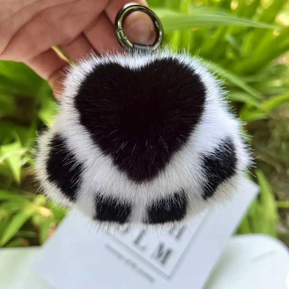 🐾 Cute Cat Paw Keychain Charm 🎀 Fluffy Love with Heart 💖 Imitation Mink Magic ✨