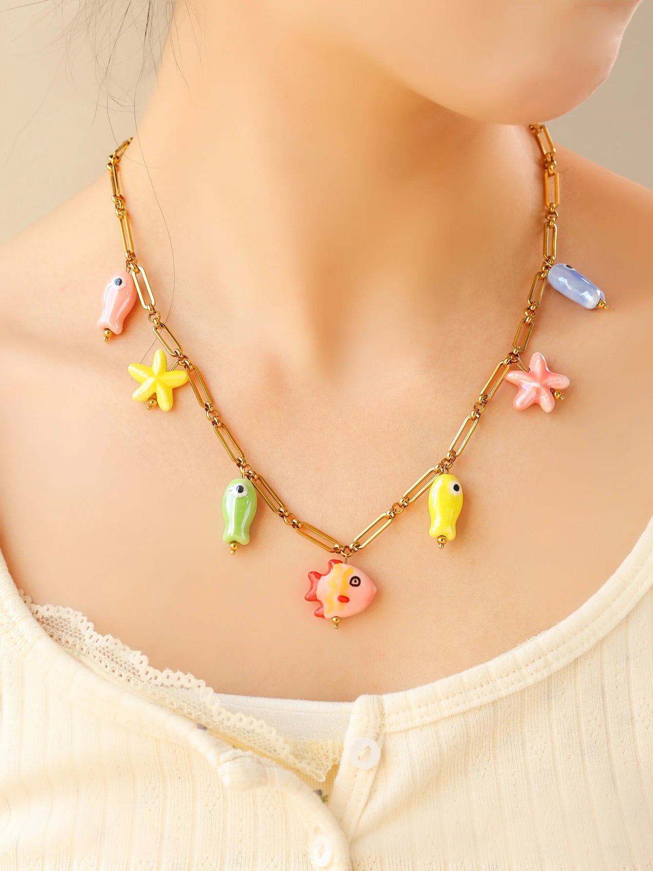 Ceramic Starfish Pendant Necklace 🌊🐚🐟