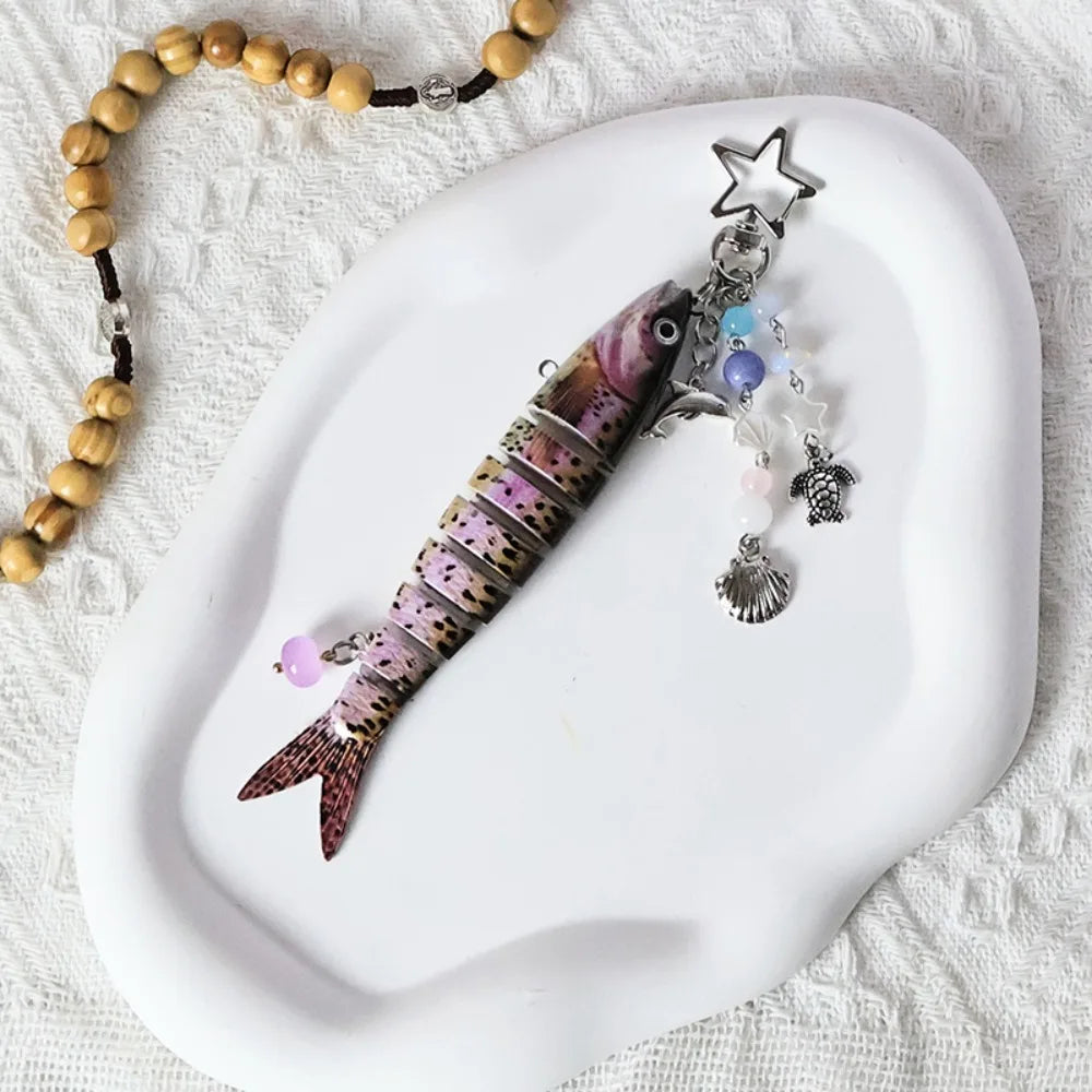Playful Plastic Fish Keychain 🐟 Multi Jointed Backpack Charm Gift