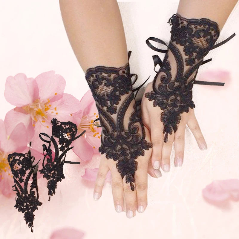 Wedding Fingerless Lace Gloves White Black Glam Party Accessory 💖✨
