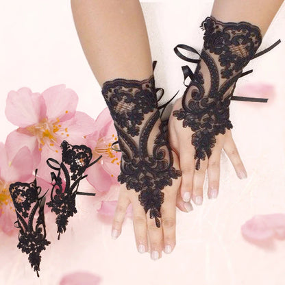 Wedding Fingerless Lace Gloves White Black Glam Party Accessory 💖✨