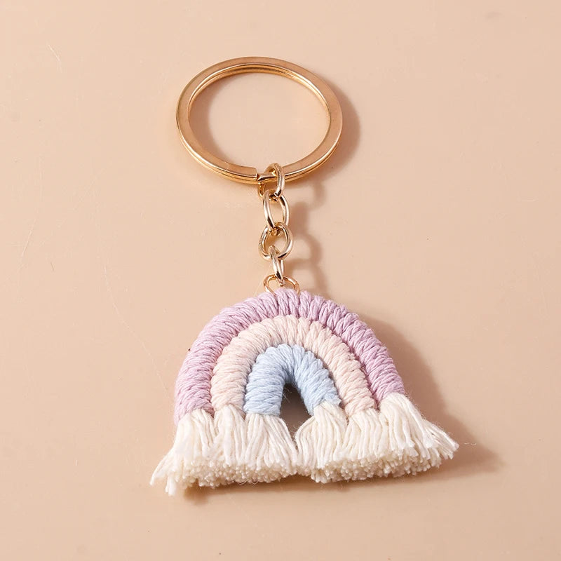 Pastel Rainbow Tassel Hand Knit Keychain For Car Bag Gift 🎀🌈💖