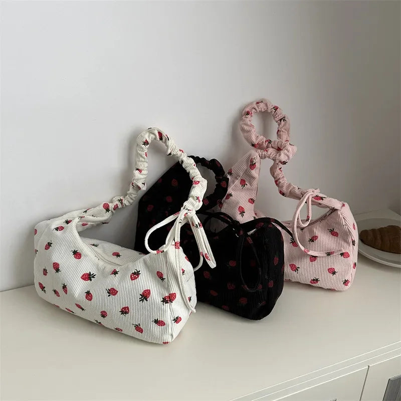🍓Cute Corduroy Strawberry Shoulder Bag 🌟 Soft & Versatile Crossbody for Trendy Students! 💖 - Pixie Quill