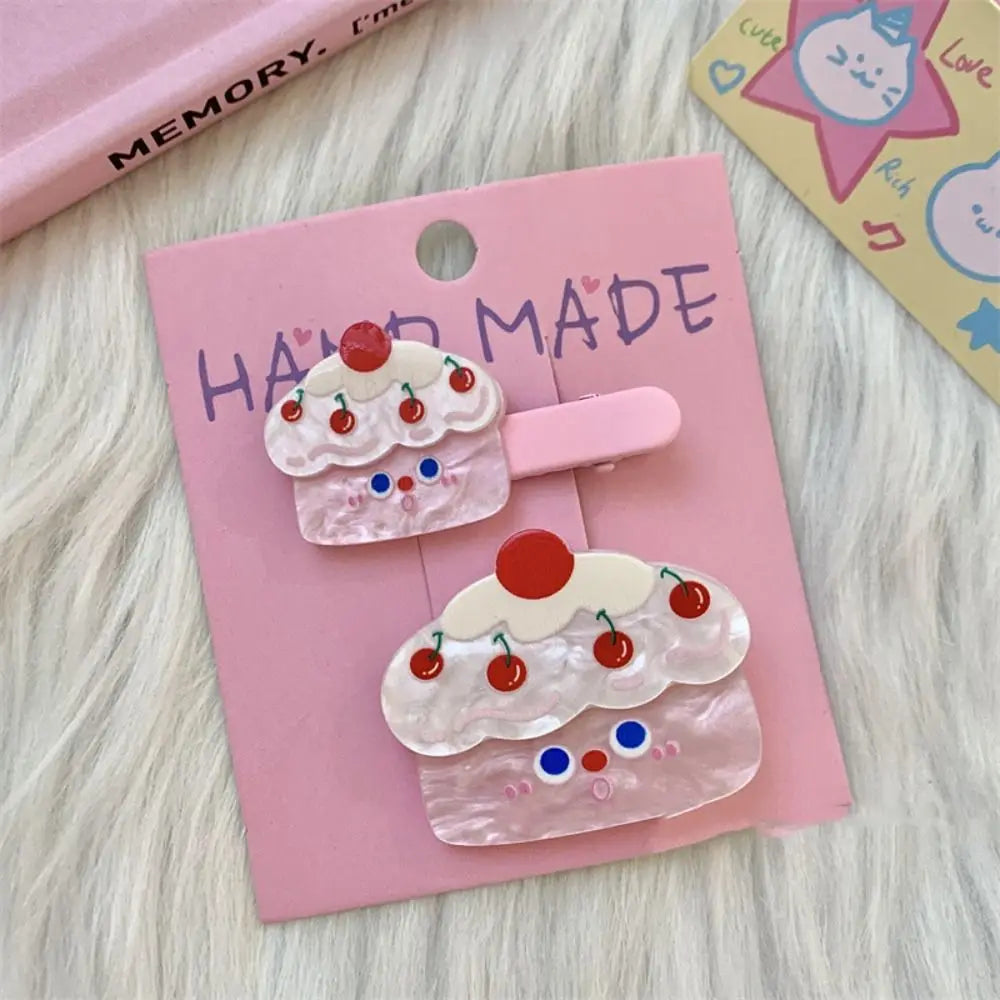 Kawaii Cartoon Cherry Cake Hair Clip 🍒🎂 | Fun & Creative Mini Barrettes Set | Adorable Korean Style Hair Accessories ✨