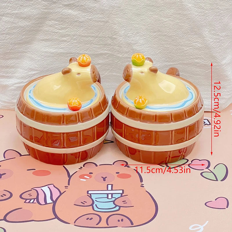 Adorable Capybara Mug with Lid 🐾 | Kawaii Ceramic Coffee Cup ☕ | Perfect Gift for Girls 🎁 | Fun Animal Design 🦙
